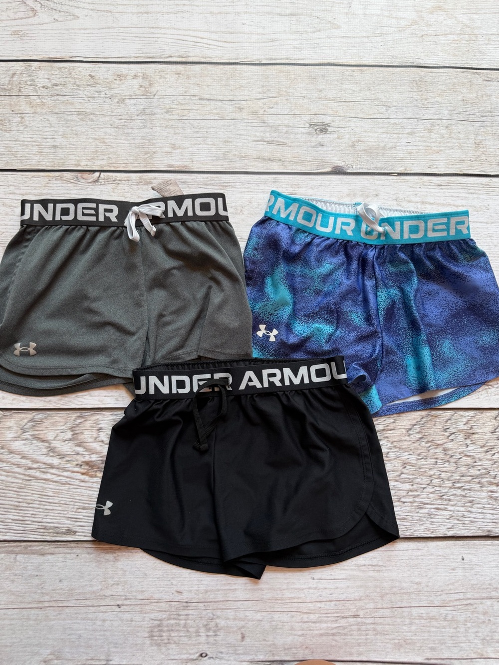 Under Armour Kids Athletic Shorts Lot – Black, Gray & Blue Multi Color. YM